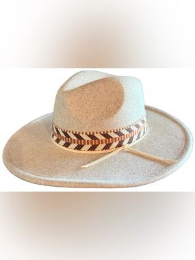 Free People Kimi Rancher Hat Taupe Wide Brim Festival Bohemian One Size Western